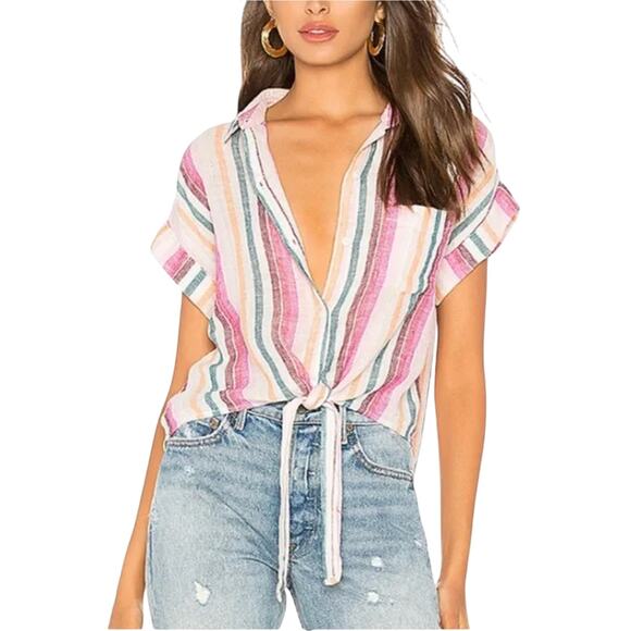 Rails Tops - Rails Amelie Avila Stripe Linen Blend Button Down Shirt Women’s Medium Resort
